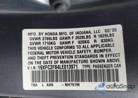 2020 Honda Civic Sport from USA, damaged, VIN 19XFC2F84LE013971